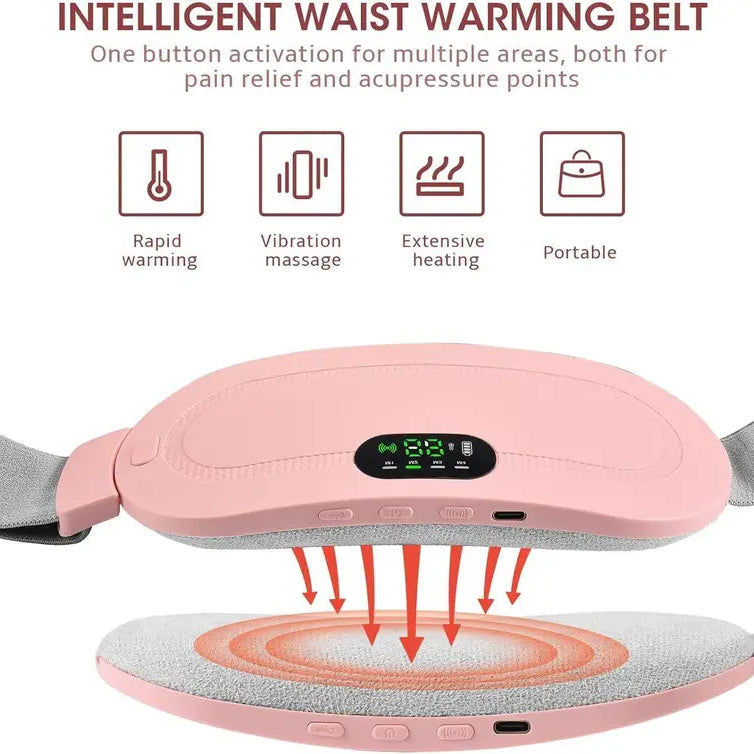 🌸 Instant Period Cramps Relief Pad – Wearable Heat & Massage Therapy Belt